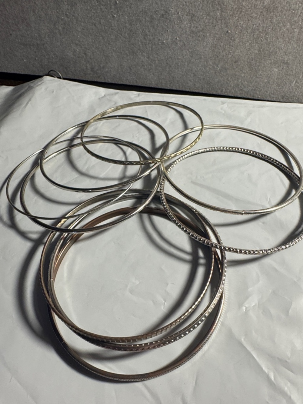 Bangle Bracelet Set - Silver Tone 10 Bangles Total